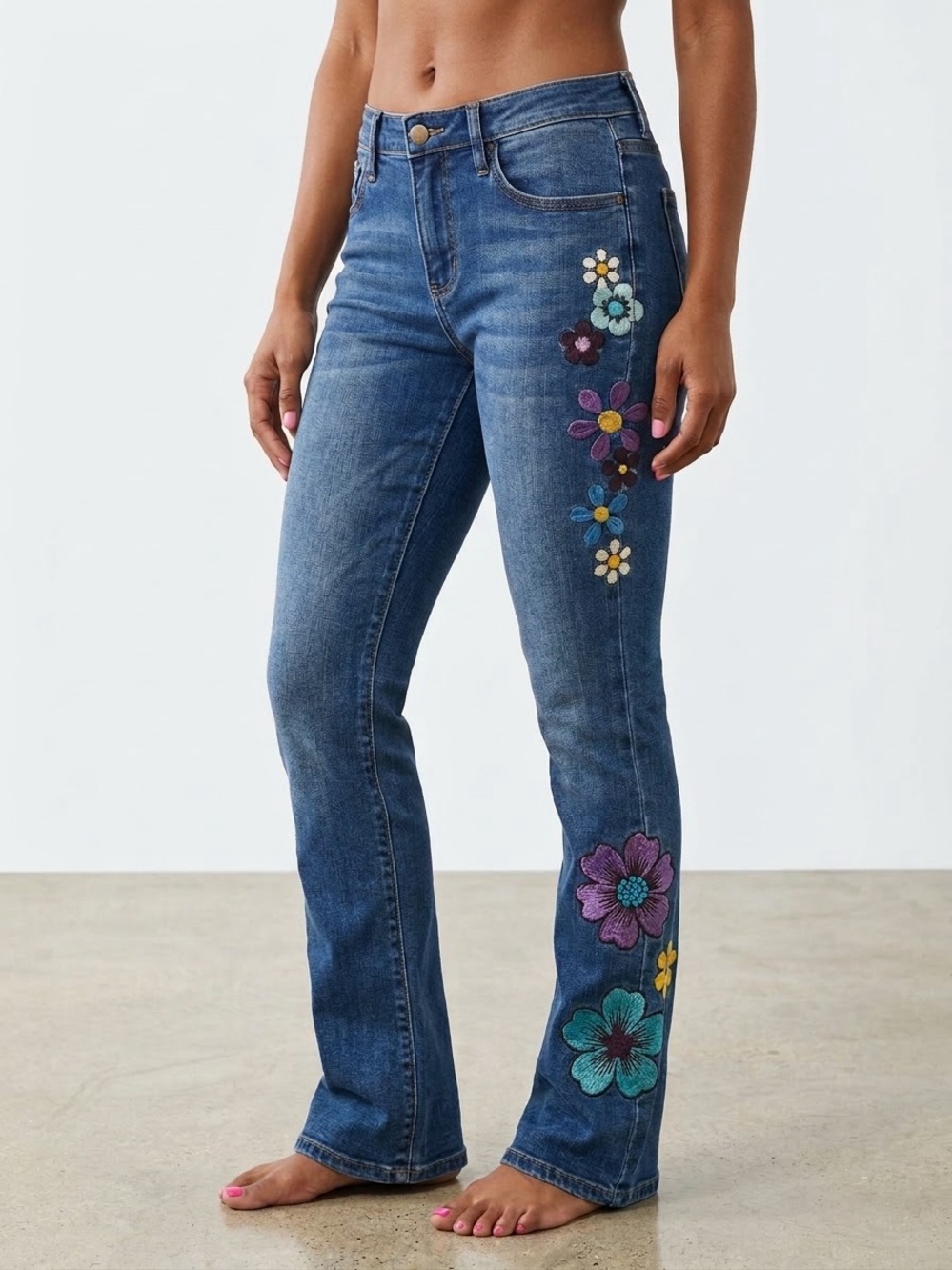 Driftwood Kelly Embroidered Floral Bootcut Jeans 27 Blue